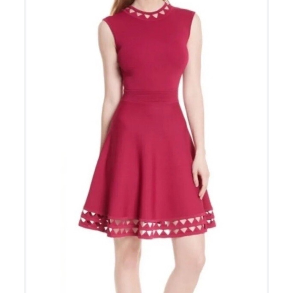 Ted Baker Kathryn Cutout Knit Fit and Flare Skater Dress Size 2 Deep Pink